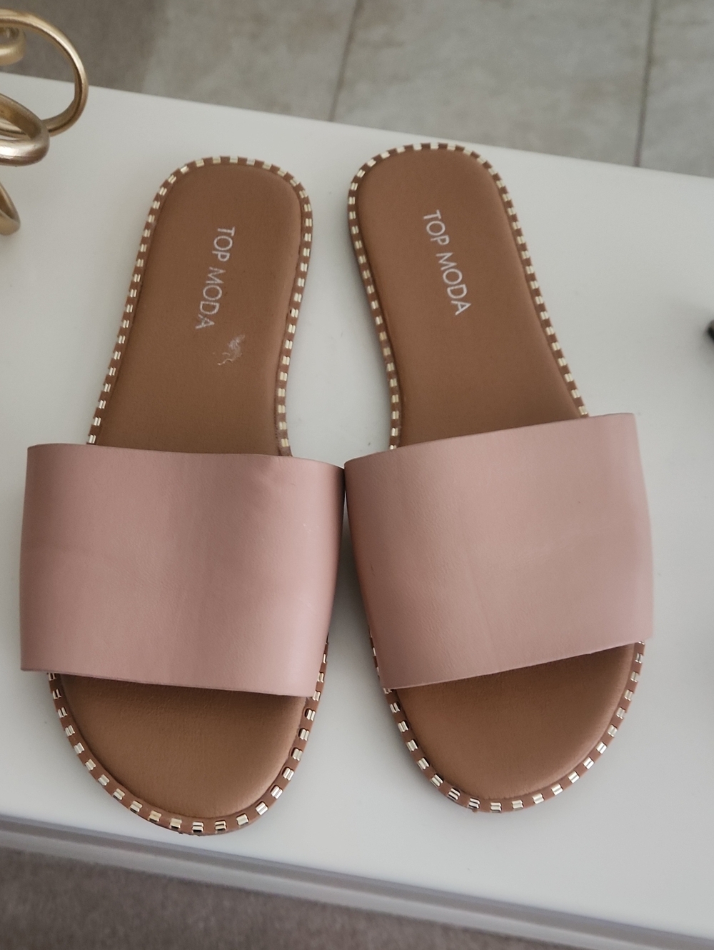 TOP Moda Pink Blush Slide Sandals with Studded Trim